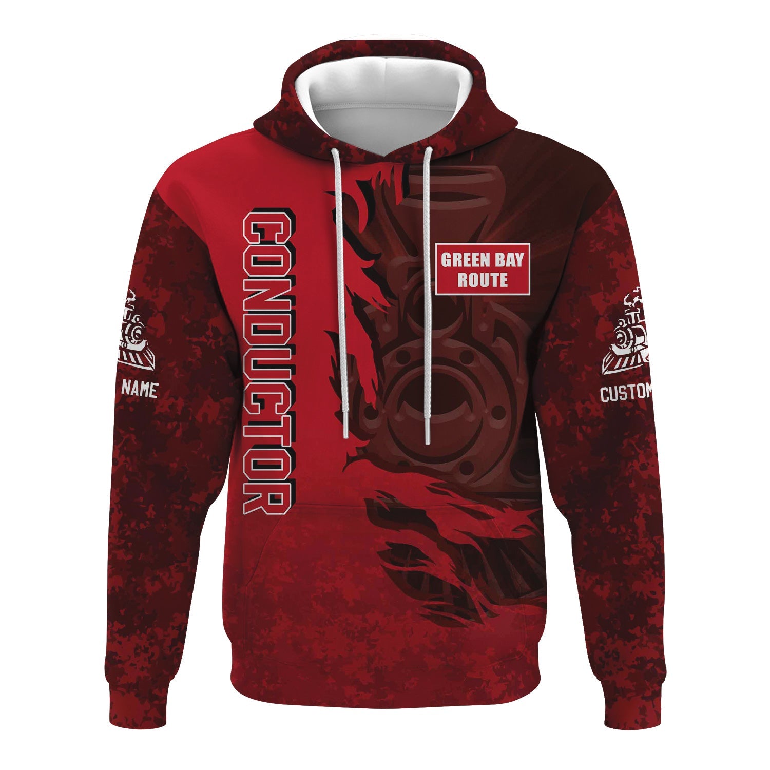 Railspirit Personalized Green Bay & Western Railroad Hoodie Blazing Style with Custom Position Train Zip Up Hoodie