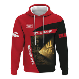 Railspirit Personalized Green Bay & Western Railroad Hoodie All Aboard Steam Train Movie Projector Style Zip Up Hoodie
