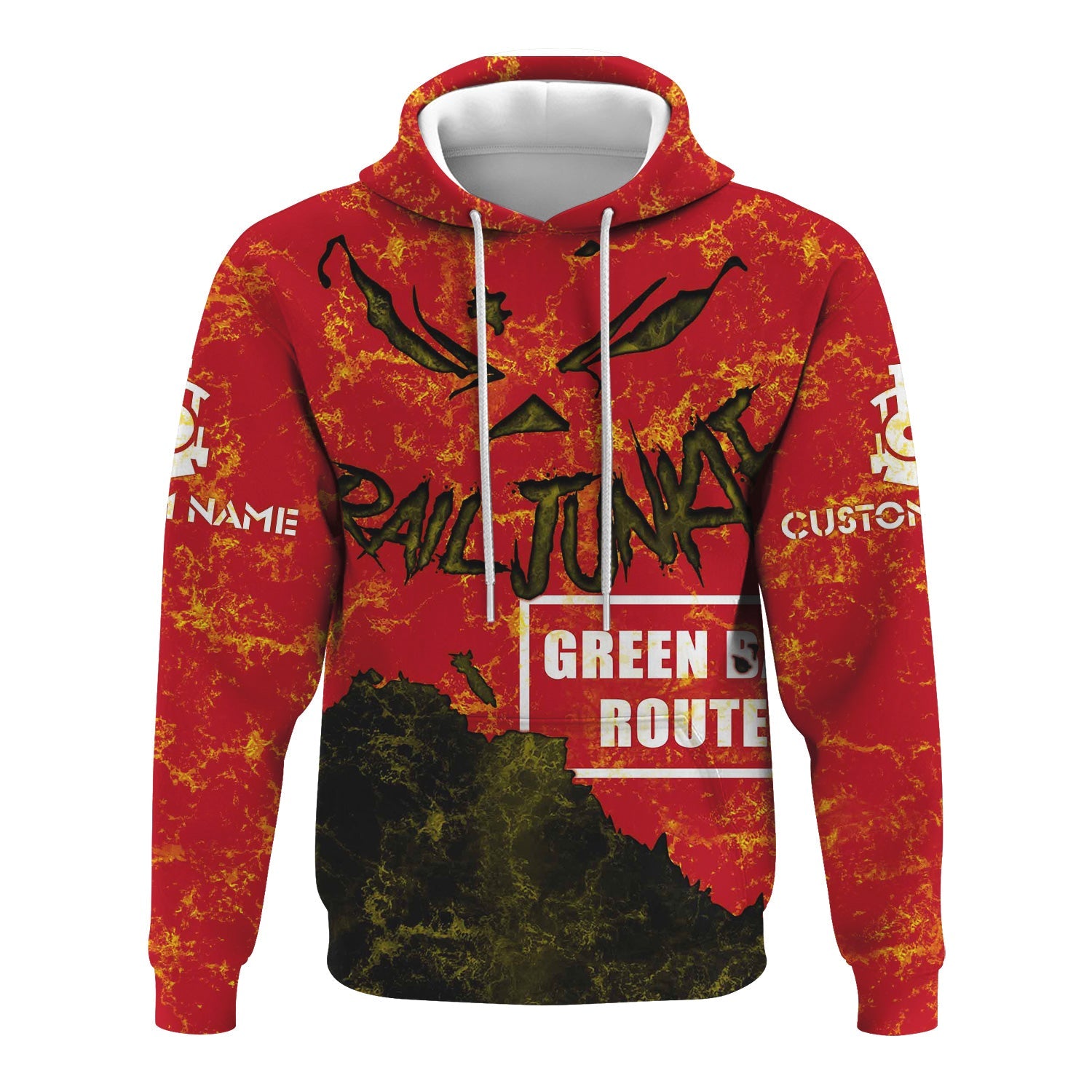 Railspirit Personalized Green Bay & Western Railroad Hoodie Torn Graphic Style Train Zip Up Hoodie For Rail Junkie