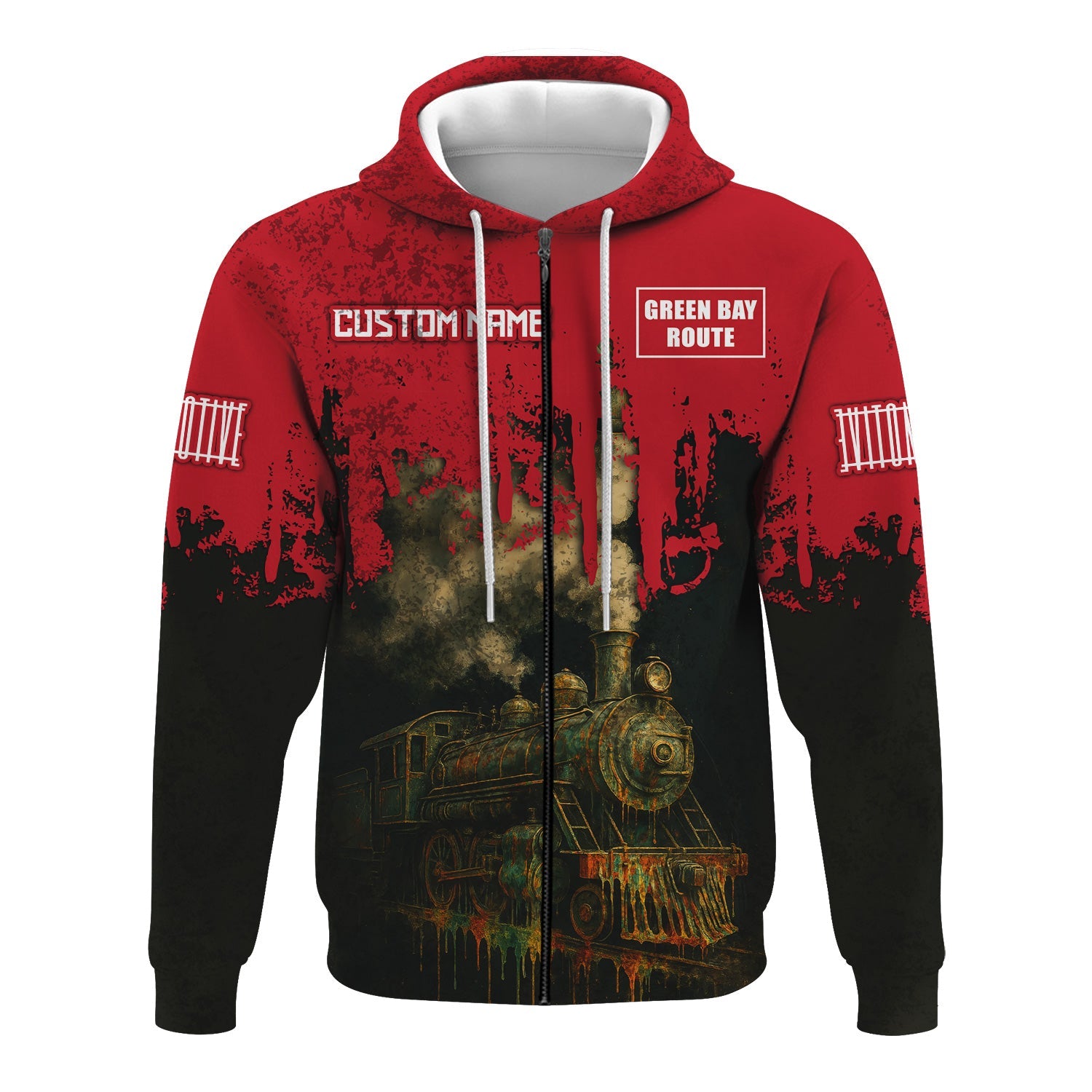 Railspirit Personalized Green Bay & Western Railroad Hoodie Vintage Train Art Style Zip Up Hoodie For Locomotive Fans