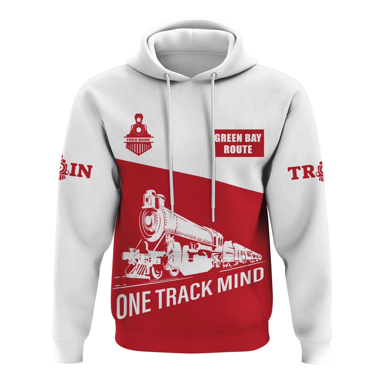 Railspirit Custom Name Green Bay & Western Railroad Hoodie One Track Mind Printed Zip Hoodie