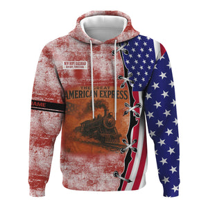 Railspirit Personalized New Hope Railroad Hoodie Retro American Express Train With USA Flag Zip Up Hoodie