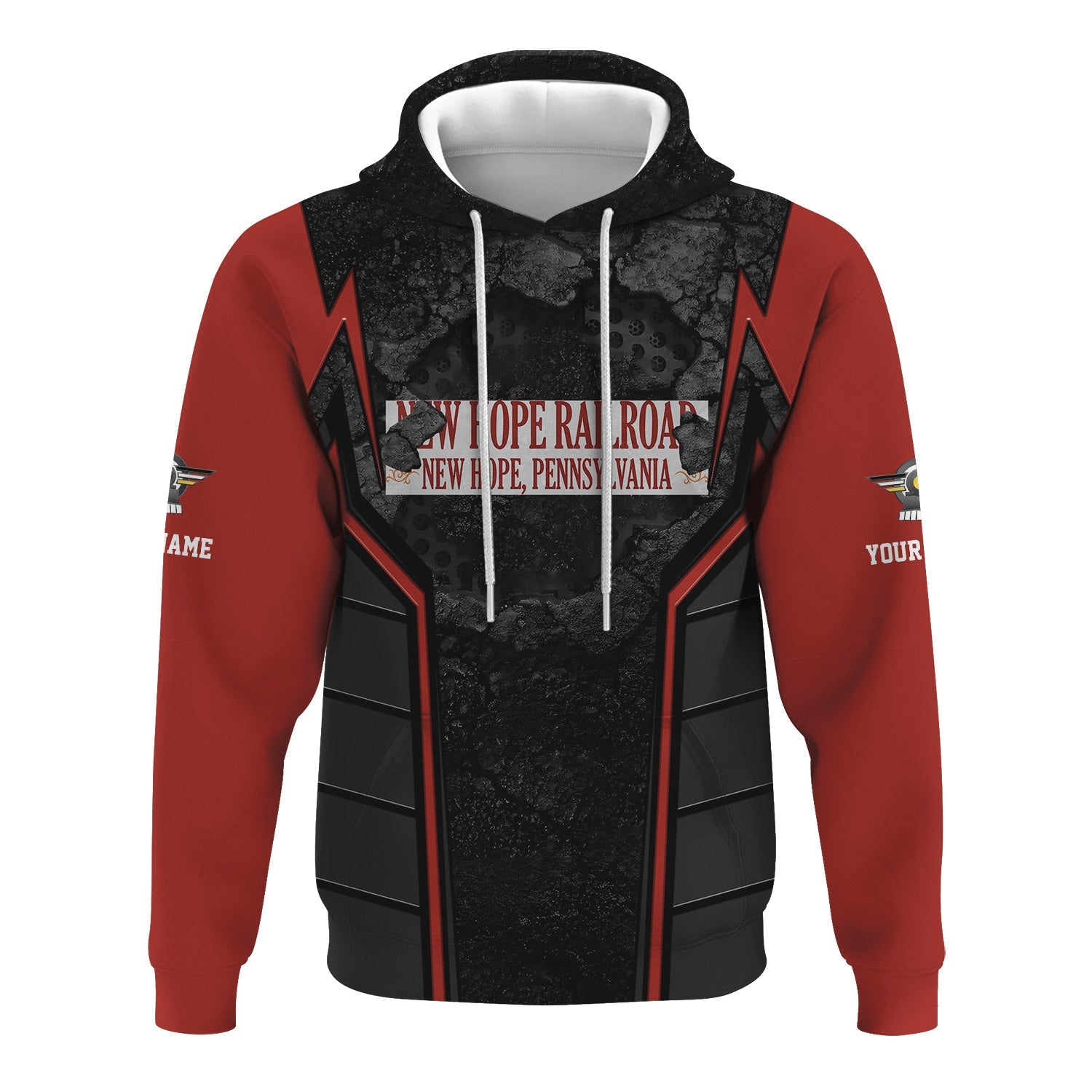 Railspirit Personalized New Hope Railroad Hoodie Cracked Metal Design Train Zip Up Hoodie for Rail Enthusiasts