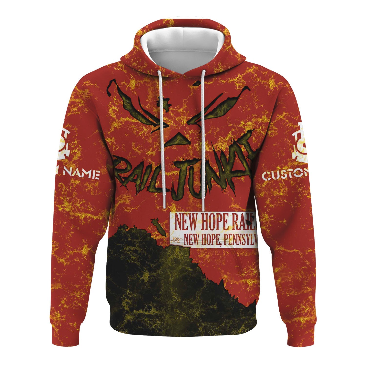 Railspirit Personalized New Hope Railroad Hoodie Torn Graphic Style Train Zip Up Hoodie For Rail Junkie