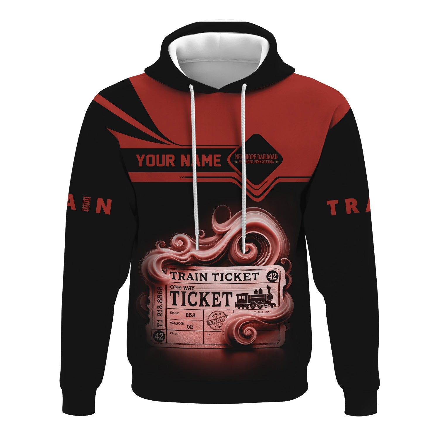 Railspirit Custom Name New Hope Railroad Hoodie American Train Ticket Printed Zip Hoodie