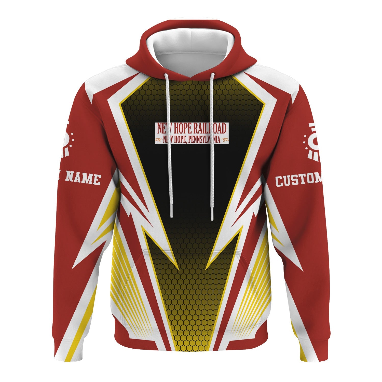 Railspirit Personalized New Hope Railroad Hoodie Lightning Graphic Style Zip Up Hoodie Gift Idea For Train Lover