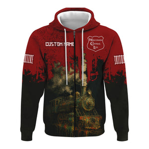 Railspirit Personalized Wisconsin Central Ltd Railroad Hoodie Vintage Train Art Style Zip Up Hoodie For Locomotive Fans