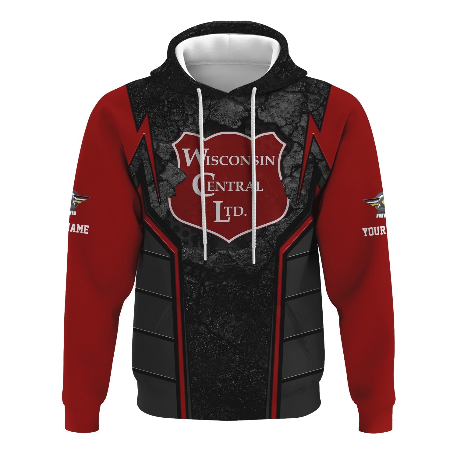 Railspirit Personalized Wisconsin Central Ltd Railroad Hoodie Cracked Metal Design Train Zip Up Hoodie for Rail Enthusiasts