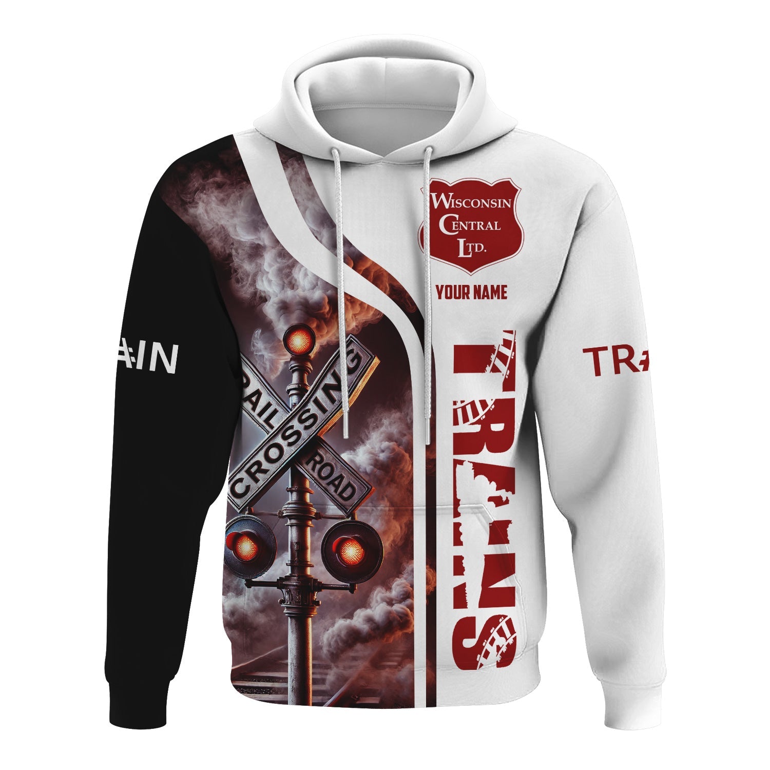Railspirit Custom Name Wisconsin Central Ltd Railroad Hoodie Railroad Crossing Sign Printed Zip Hoodie