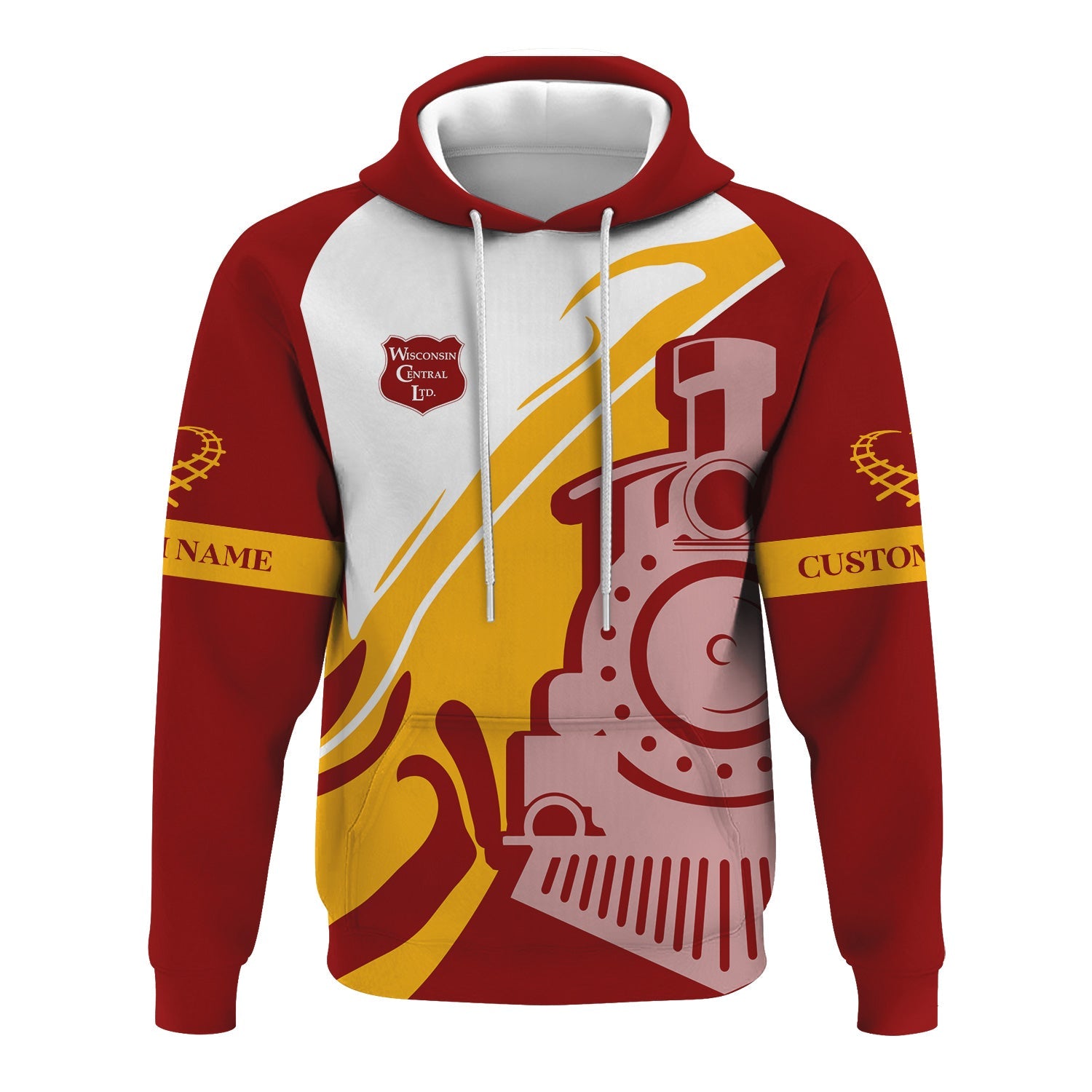 Railspirit Personalized Wisconsin Central Ltd Railroad Hoodie Flame-Inspired Style Zip Up Hoodie Gift Idea For Train Lovers