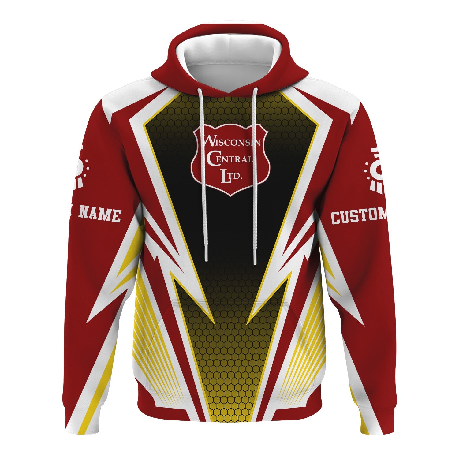 Railspirit Personalized Wisconsin Central Ltd Railroad Hoodie Lightning Graphic Style Zip Up Hoodie Gift Idea For Train Lover