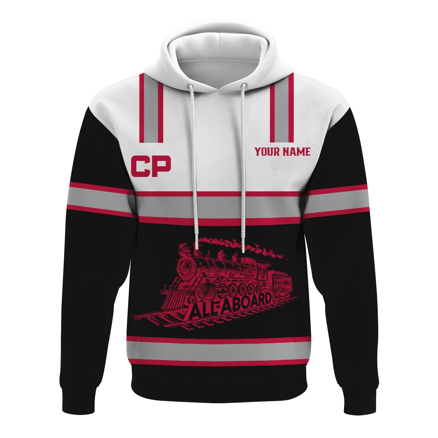 Railspirit Custom Name Canadian Pacific Railroad Hoodie Eat Train Sleep Repeat Printed Train Zip Hoodie