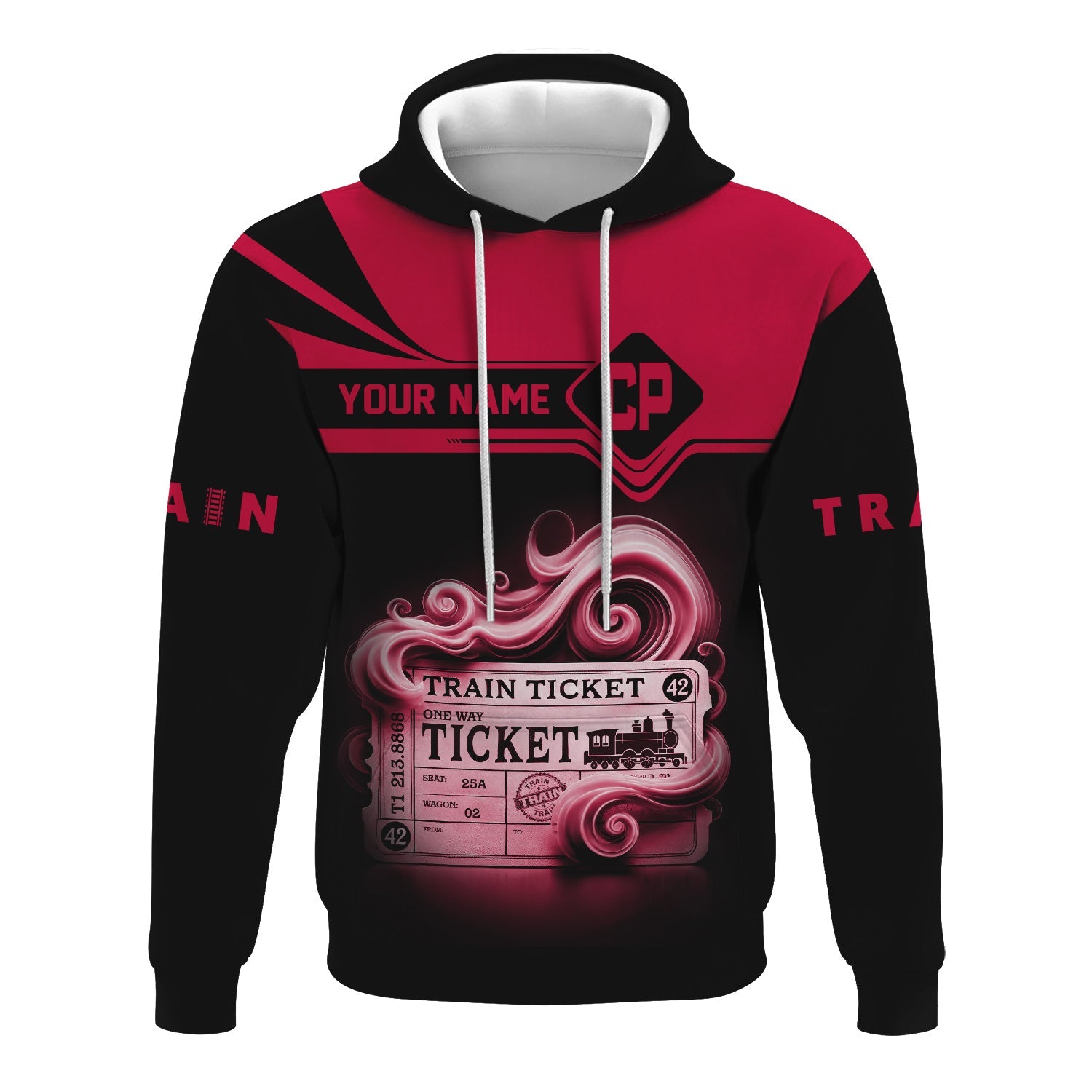 Railspirit Custom Name Canadian Pacific Railroad Hoodie American Train Ticket Printed Zip Hoodie