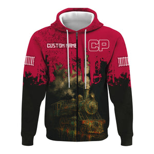 Railspirit Personalized Canadian Pacific Railroad Hoodie Vintage Train Art Style Zip Up Hoodie For Locomotive Fans
