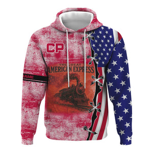 Railspirit Personalized Canadian Pacific Railroad Hoodie Retro American Express Train With USA Flag Zip Up Hoodie