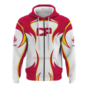 Railspirit Personalized Canadian Pacific Railroad Hoodie Distinctive Flame Style Zip Up Hoodie For Steam Engine Addict