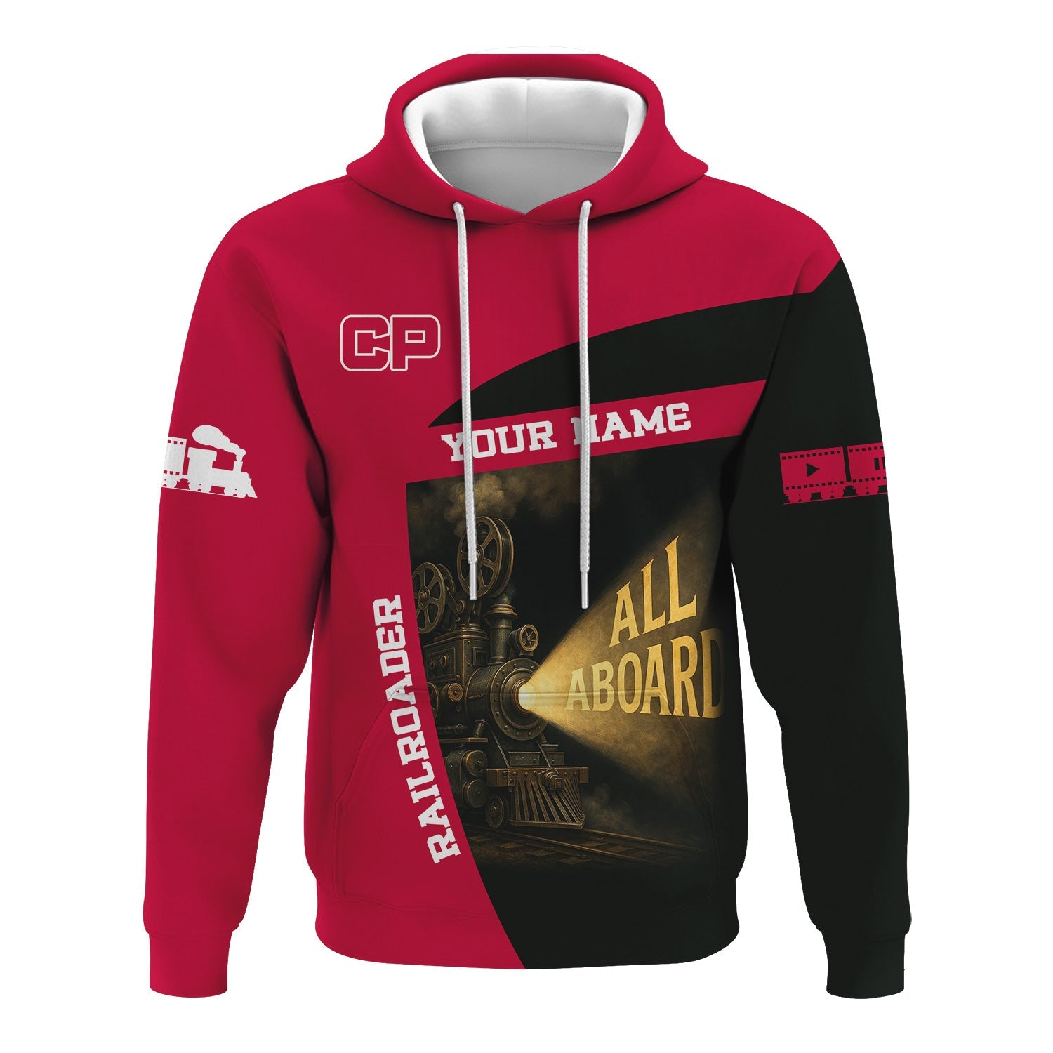 Railspirit Personalized Canadian Pacific Railroad Hoodie All Aboard Steam Train Movie Projector Style Zip Up Hoodie