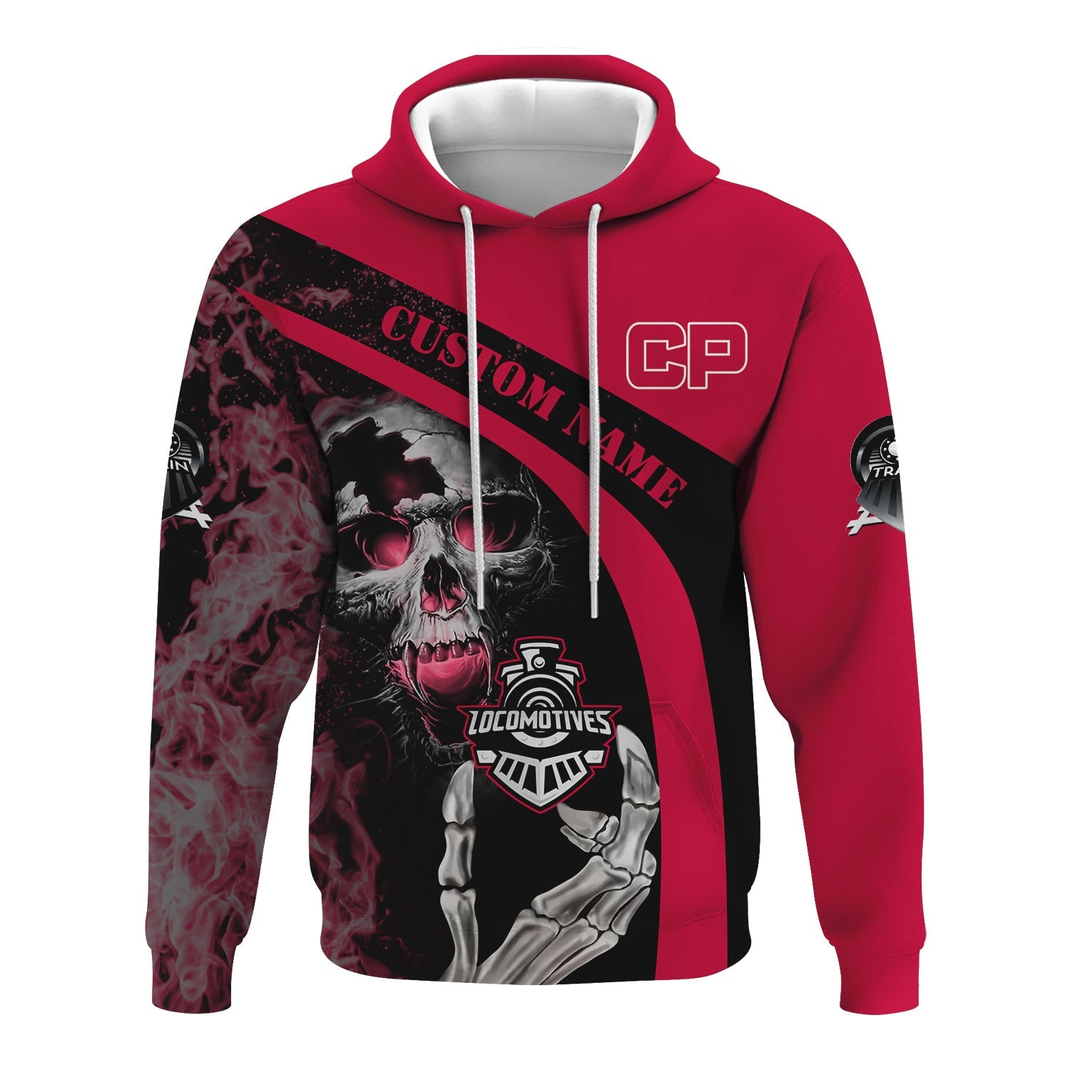 Railspirit Personalized Canadian Pacific Railroad Hoodie Flame Skull Design Train Zip Up Hoodie for Locomotive Fans