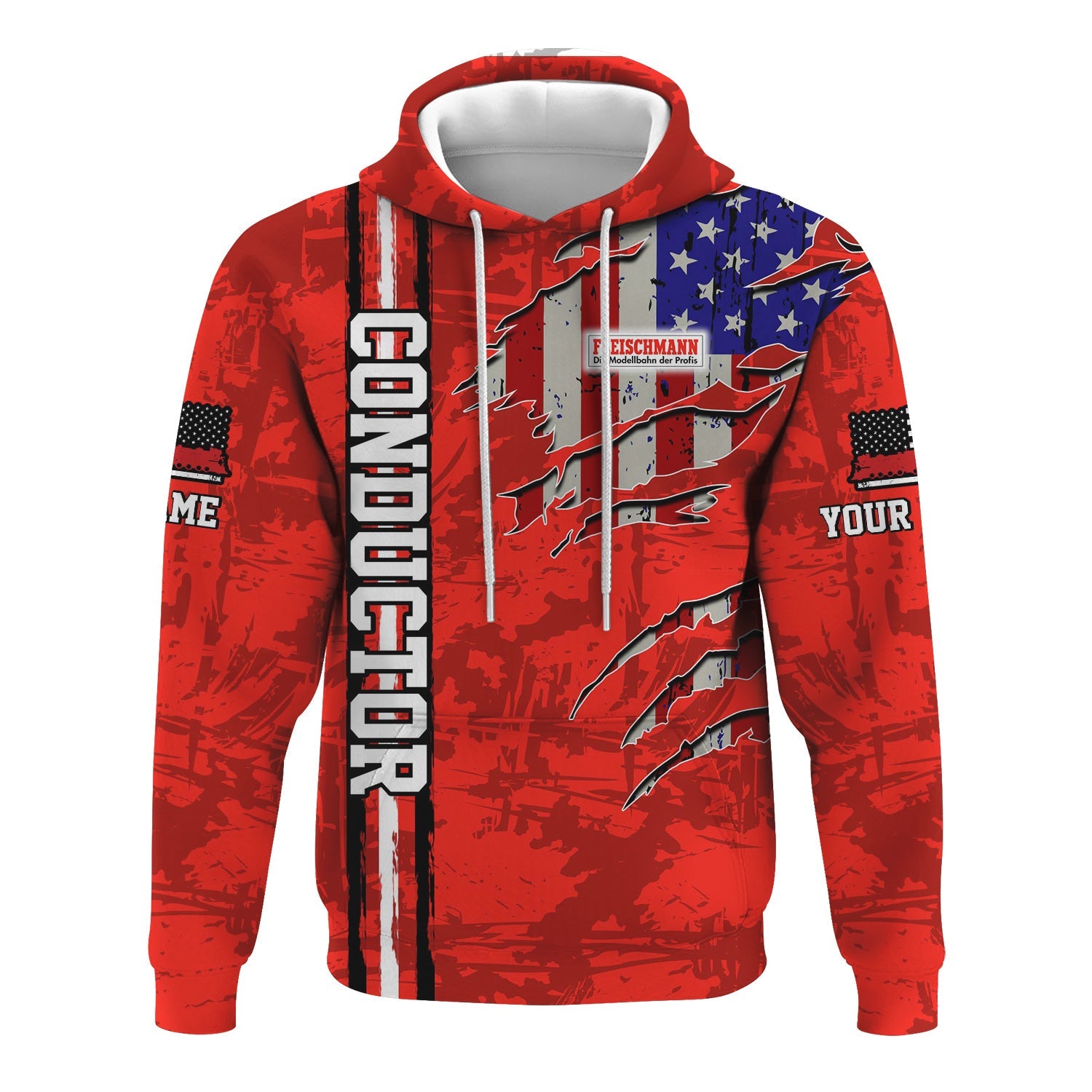 Railspirit Personalized Fleischmann And Western Railroad Hoodie USA Flag Claw Art with Custom Job Train Zip Up Hoodie