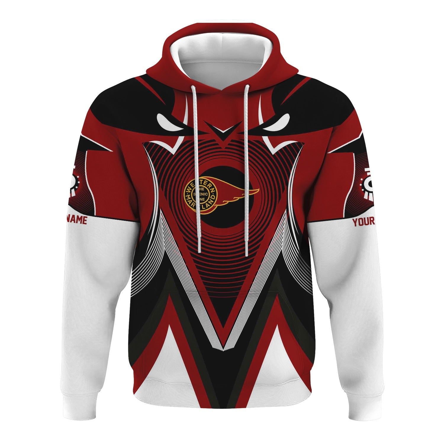 Railspirit Personalized Western Maryland Railway Hoodie Vibrant Graphic Pattern Zip Up Hoodie For Train Enthusiasts