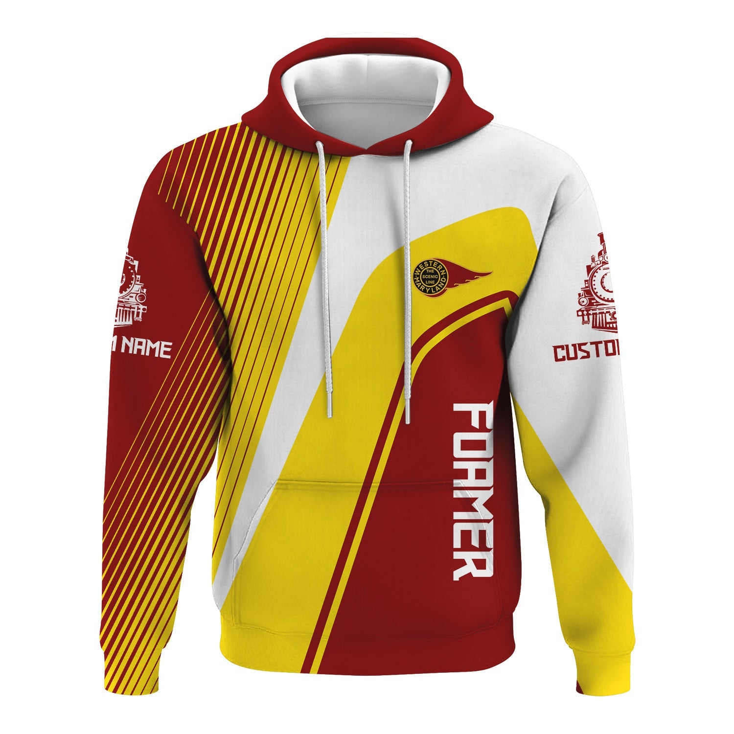 Railspirit Personalized Western Maryland Railway Hoodie Vibrant Striking Style Zip Up Hoodie For Rail Enthusiasts