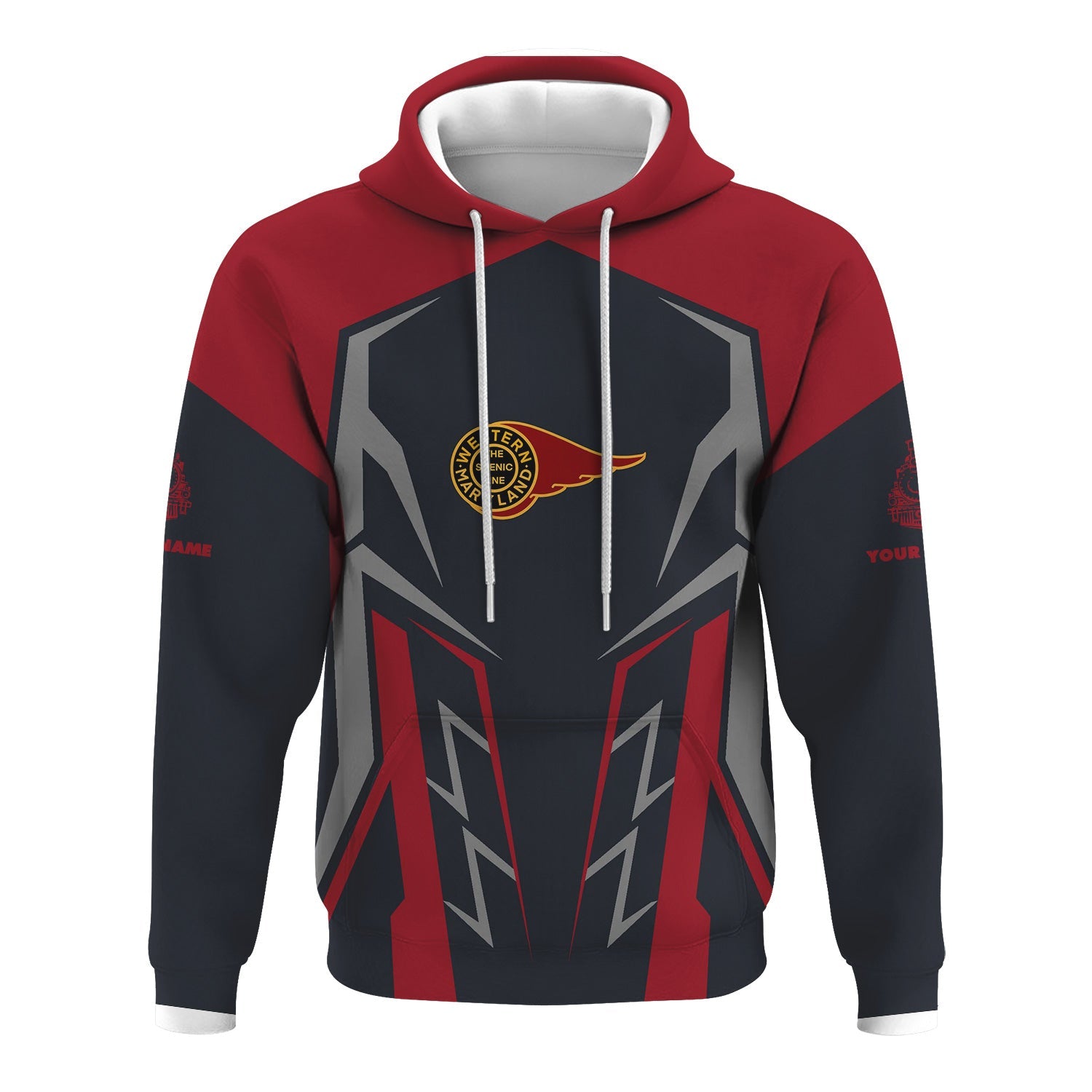Railspirit Personalized Western Maryland Railway Hoodie Futuristic Design with Custom Job Train Zip Up Hoodie