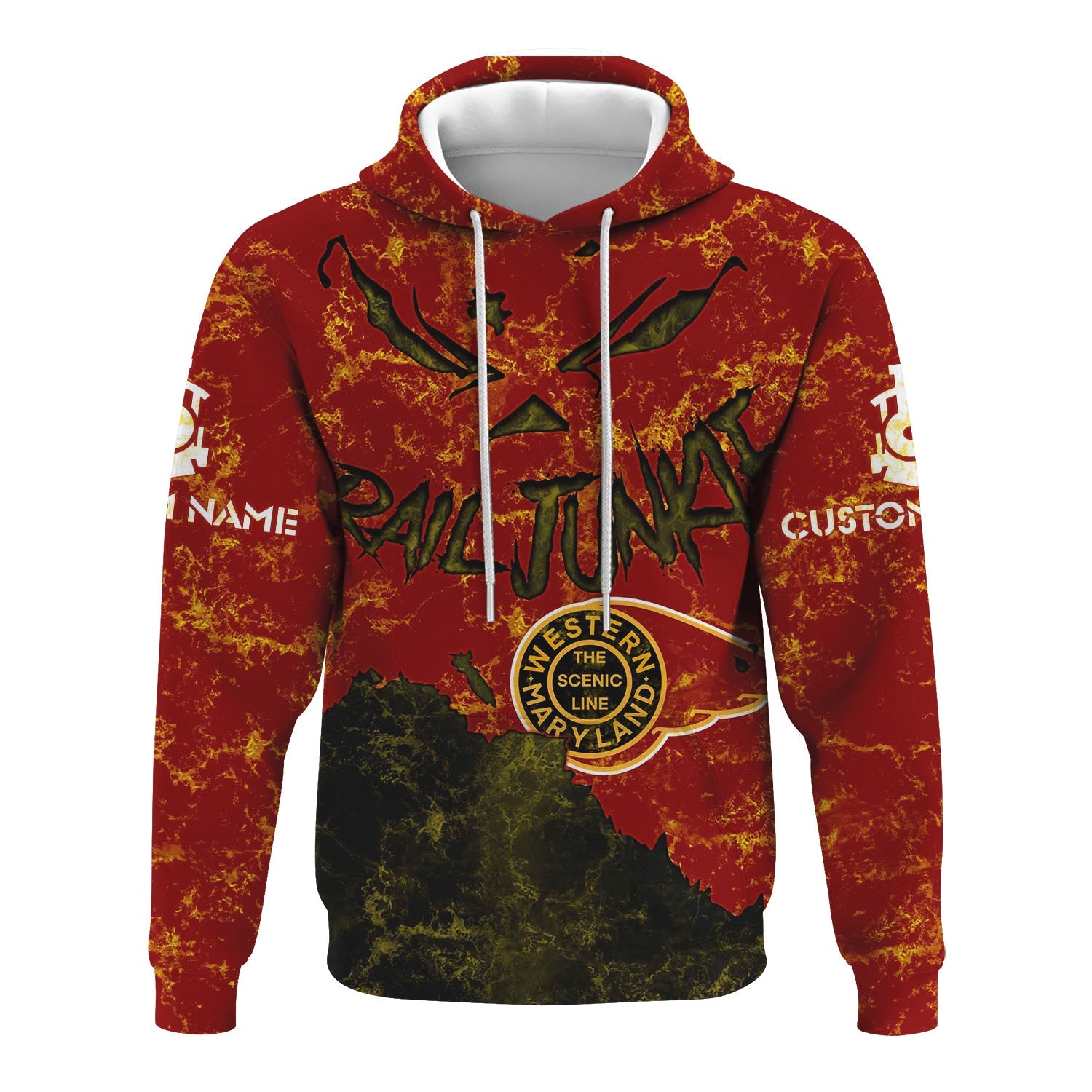 Railspirit Personalized Western Maryland Railway Hoodie Torn Graphic Style Train Zip Up Hoodie For Rail Junkie
