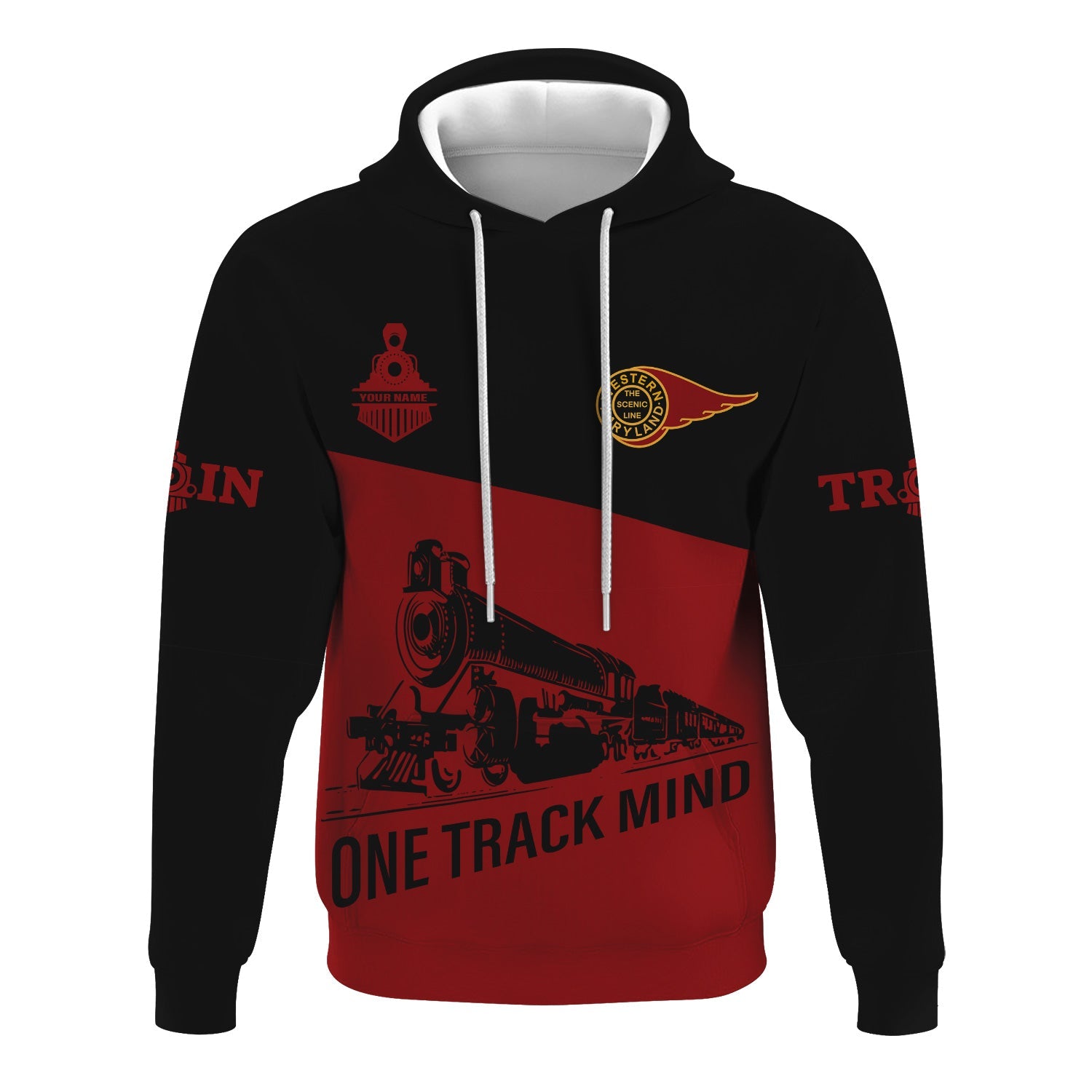 Railspirit Custom Name Western Maryland Railway Hoodie One Track Mind Printed Zip Hoodie