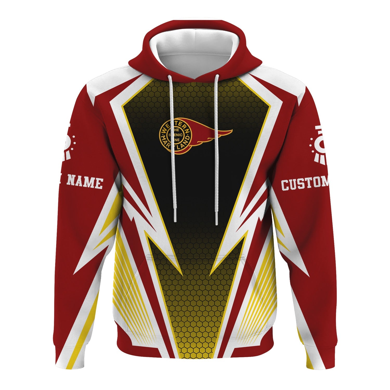 Railspirit Personalized Western Maryland Railway Hoodie Lightning Graphic Style Zip Up Hoodie Gift Idea For Train Lover