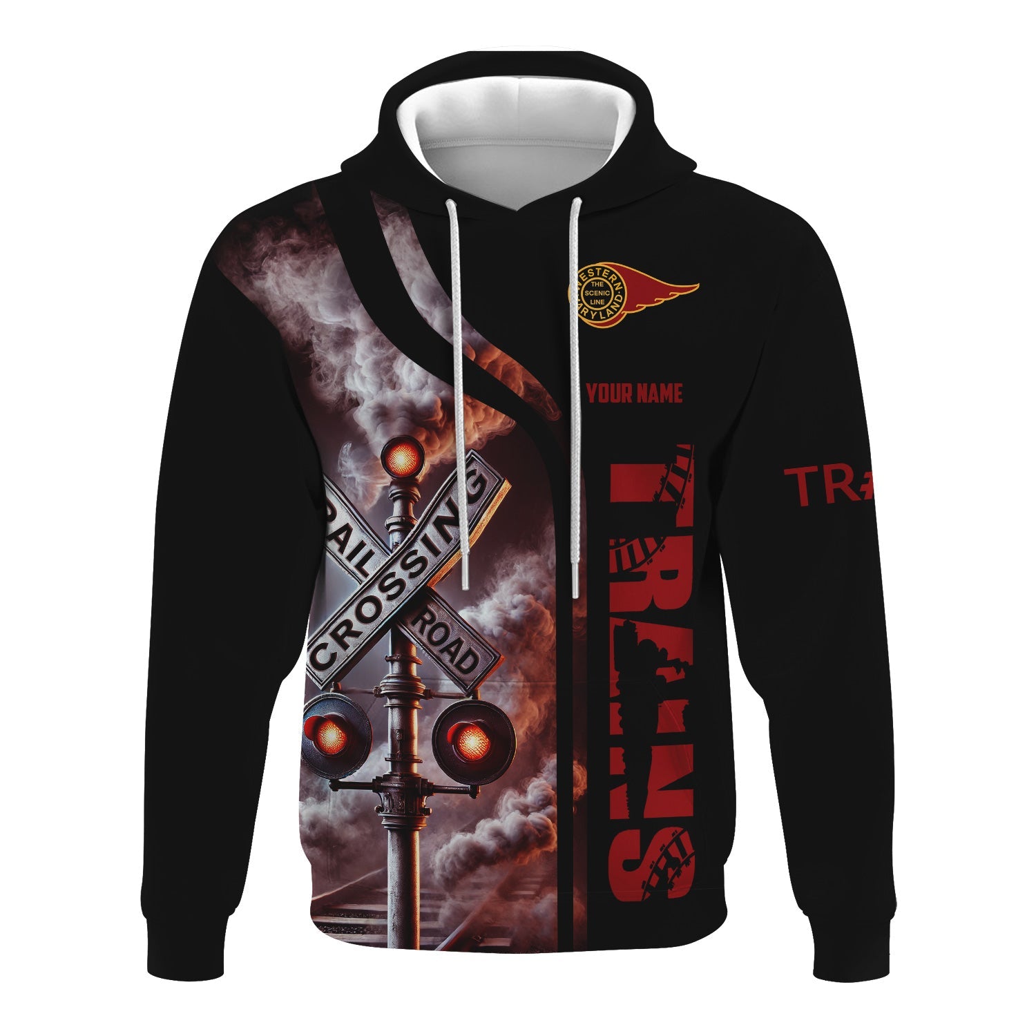 Railspirit Custom Name Western Maryland Railway Hoodie Railroad Crossing Sign Printed Zip Hoodie