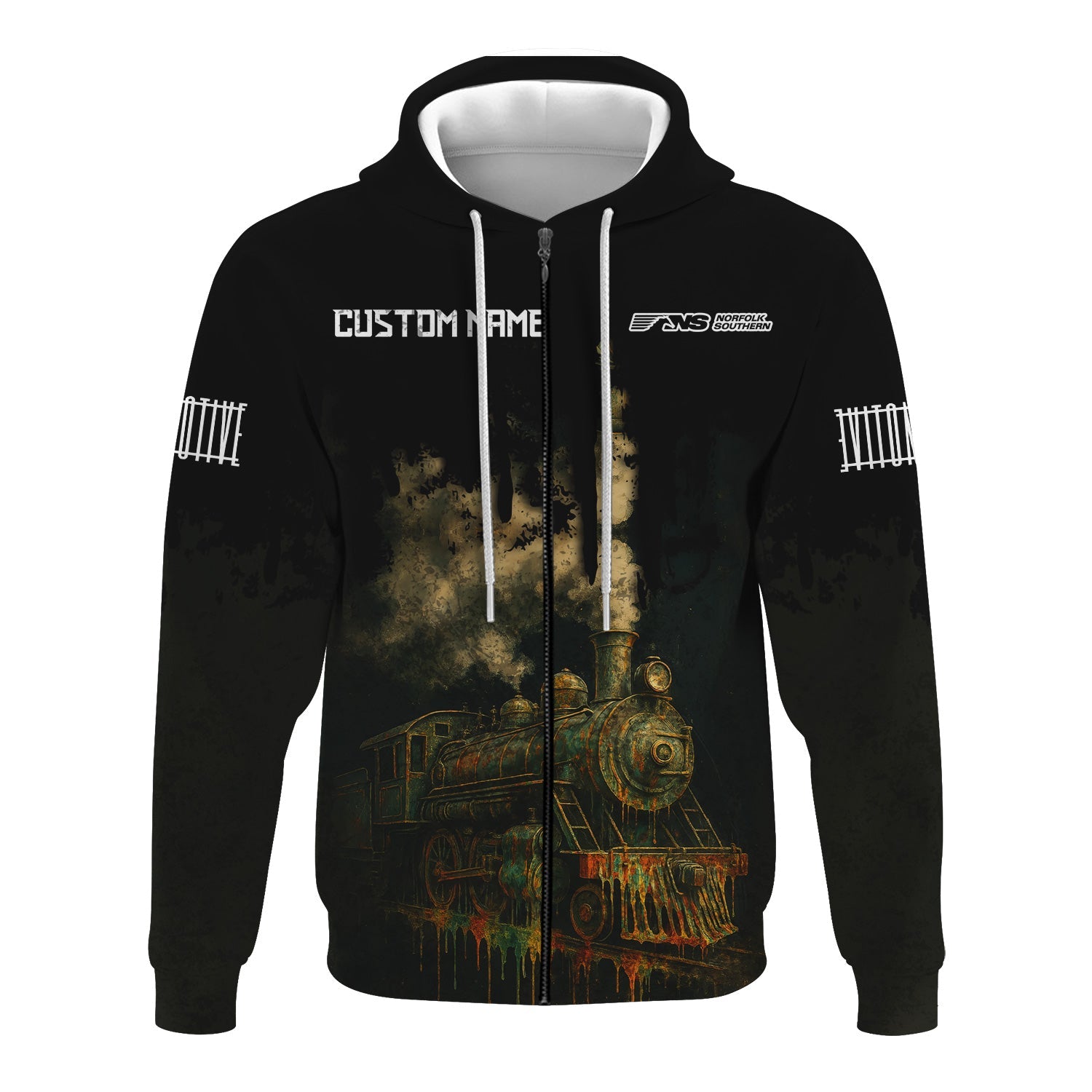 Railspirit Personalized Norfolk Southern Railway Hoodie Vintage Train Art Style Zip Up Hoodie For Locomotive Fans
