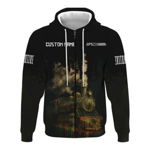 Railspirit Personalized Norfolk Southern Railway Hoodie Vintage Train Art Style Zip Up Hoodie For Locomotive Fans