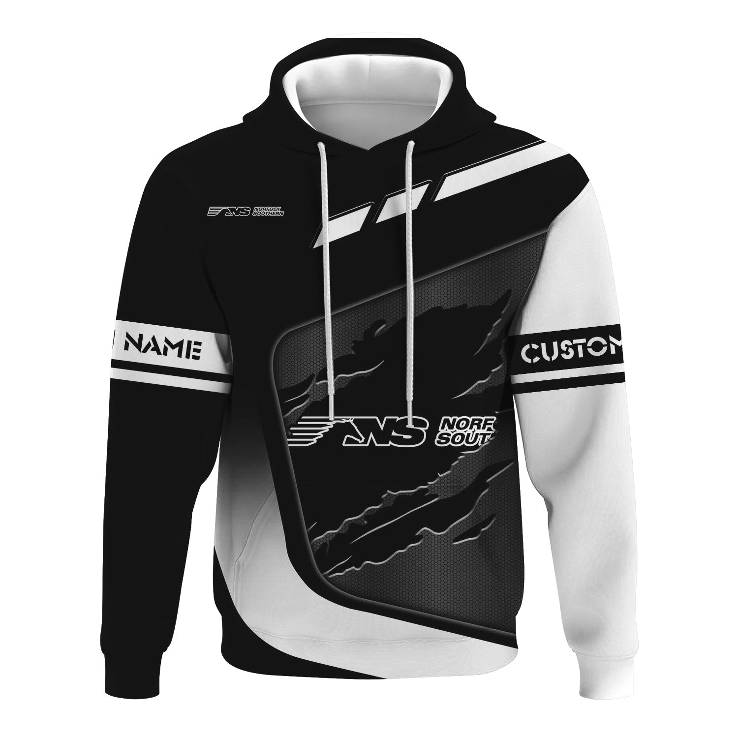 Railspirit Personalized Norfolk Southern Railway Hoodie Ripped Texture Style Train Zip Up Hoodie For Railroad Fanatic