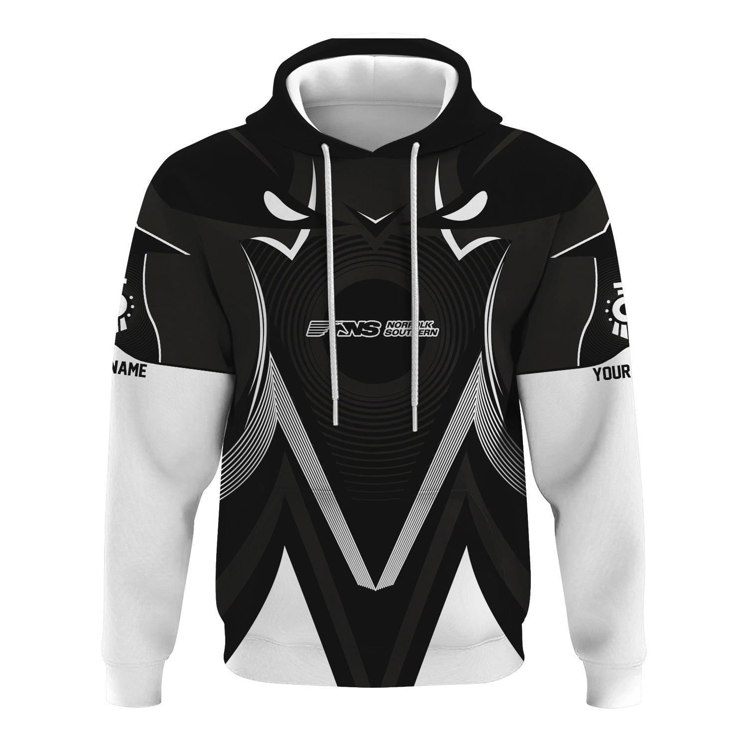 Railspirit Personalized Norfolk Southern Railway Hoodie Vibrant Graphic Pattern Zip Up Hoodie For Train Enthusiasts