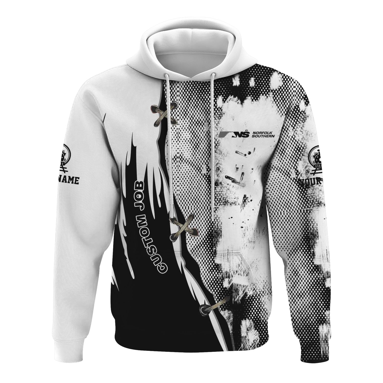 Railspirit Personalized Norfolk Southern Railway Hoodie Retro Stitches Design with Custom Position Train Zip Up Hoodie