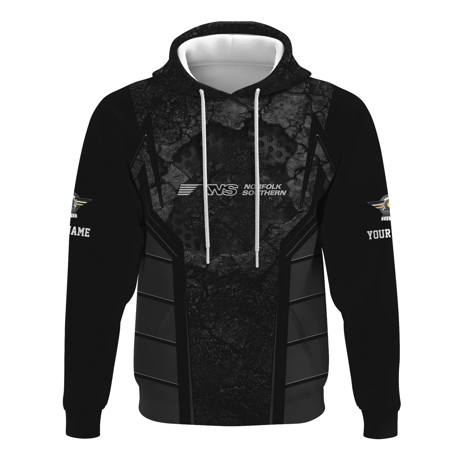 Railspirit Personalized Norfolk Southern Railway Hoodie Cracked Metal Design Train Zip Up Hoodie for Rail Enthusiasts