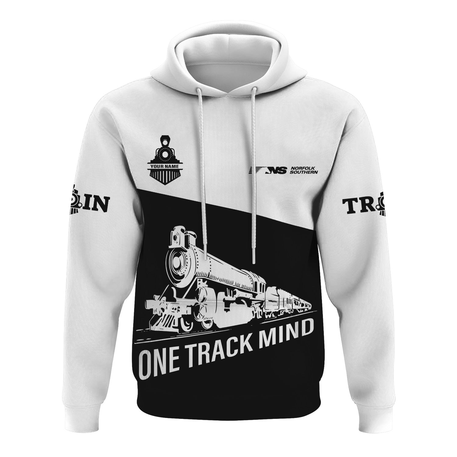 Railspirit Custom Name Norfolk Southern Railway Hoodie One Track Mind Printed Zip Hoodie
