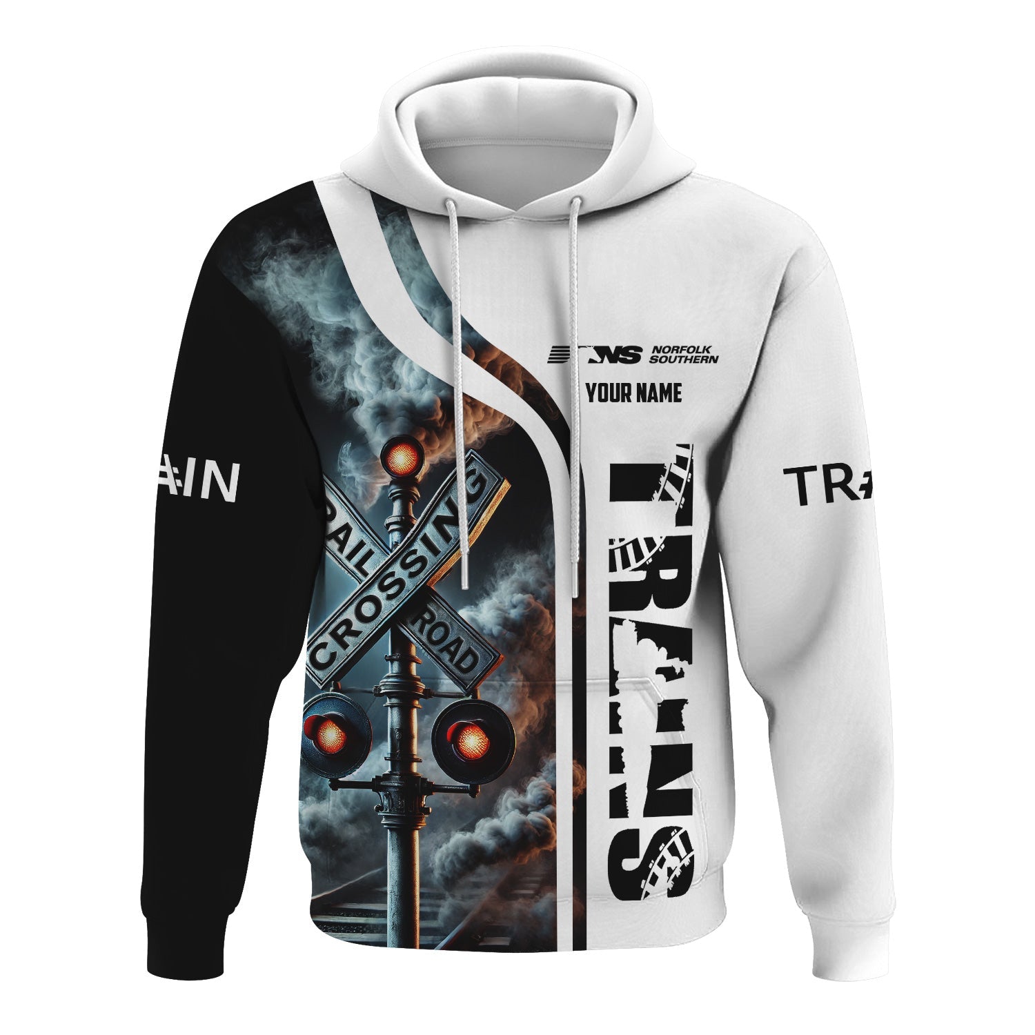 Railspirit Custom Name Norfolk Southern Railway Hoodie Railroad Crossing Sign Printed Zip Hoodie