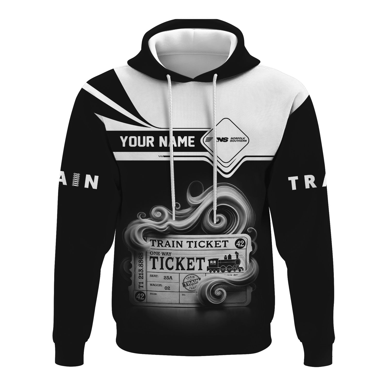 Railspirit Custom Name Norfolk Southern Railway Hoodie American Train Ticket Printed Zip Hoodie