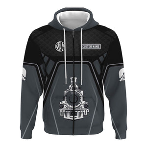 Railspirit Personalized Norfolk and Western Railway Hoodie Steam Locomotive Engine Graphic N&W Train Zip Up Hoodie All Over Print