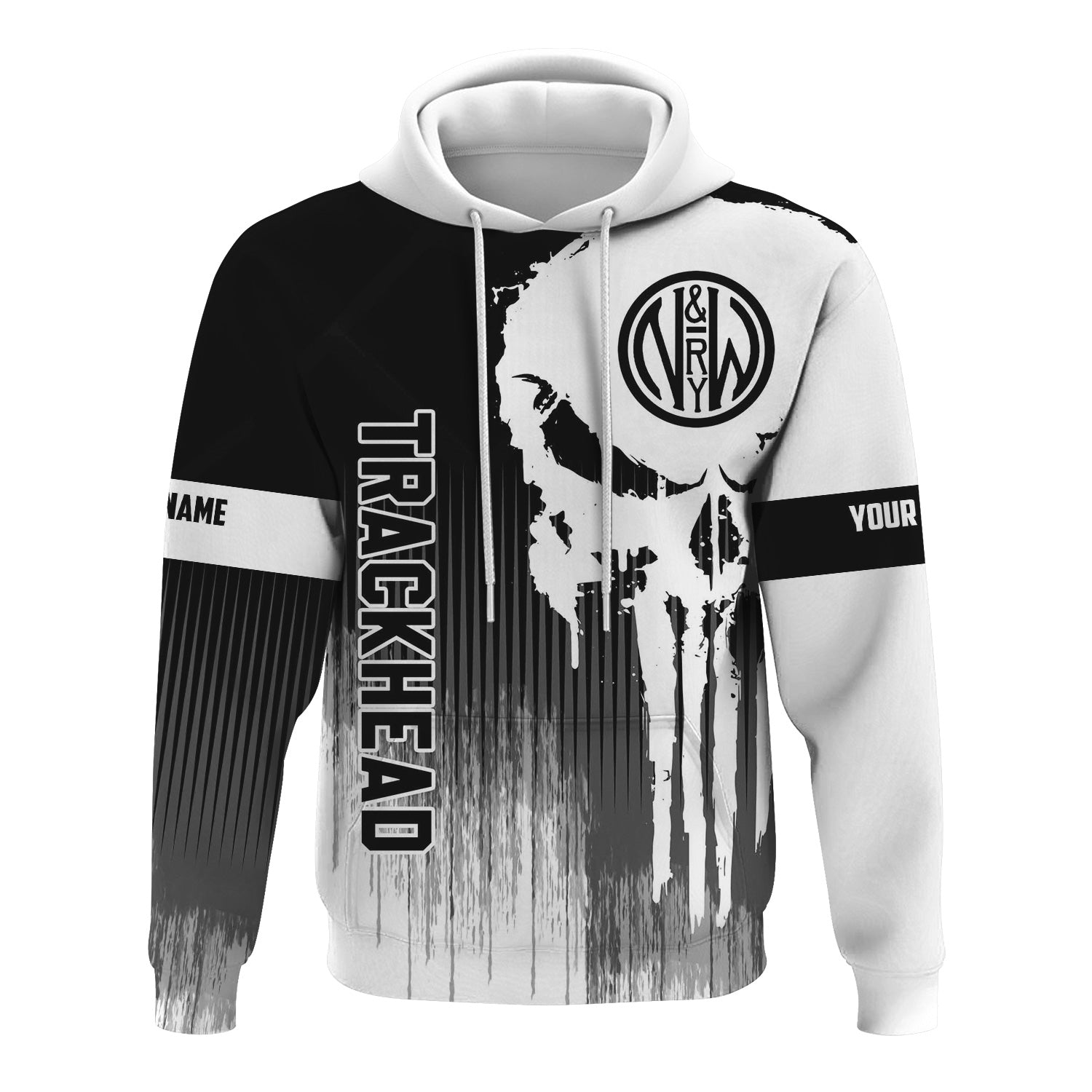 Railspirit Personalized Norfolk and Western Railway Hoodie Skull Design with Custom Job N&W Train Zip Up Hoodie for Trackhead Crew