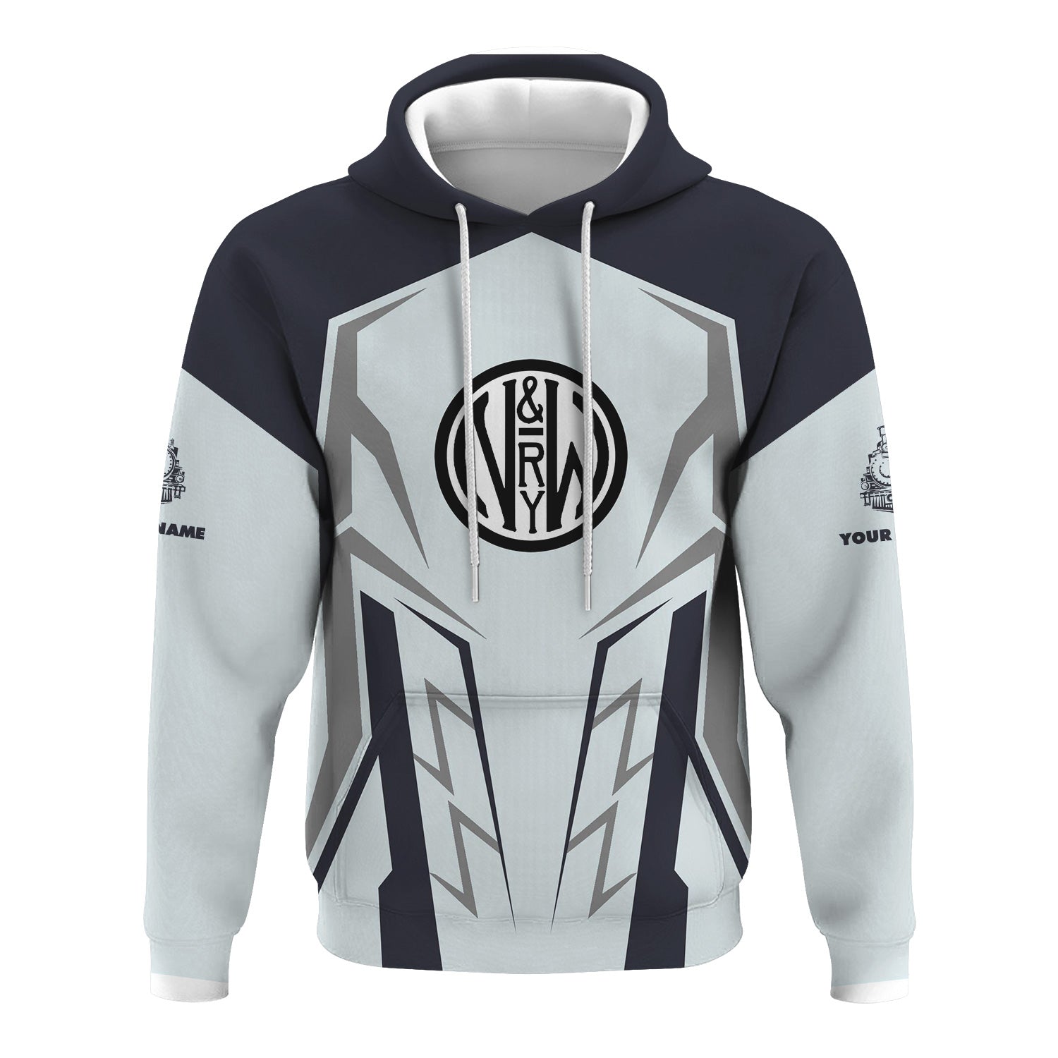 Railspirit Personalized Norfolk and Western Railway Hoodie Futuristic Design with Custom Job N&W Train Zip Up Hoodie