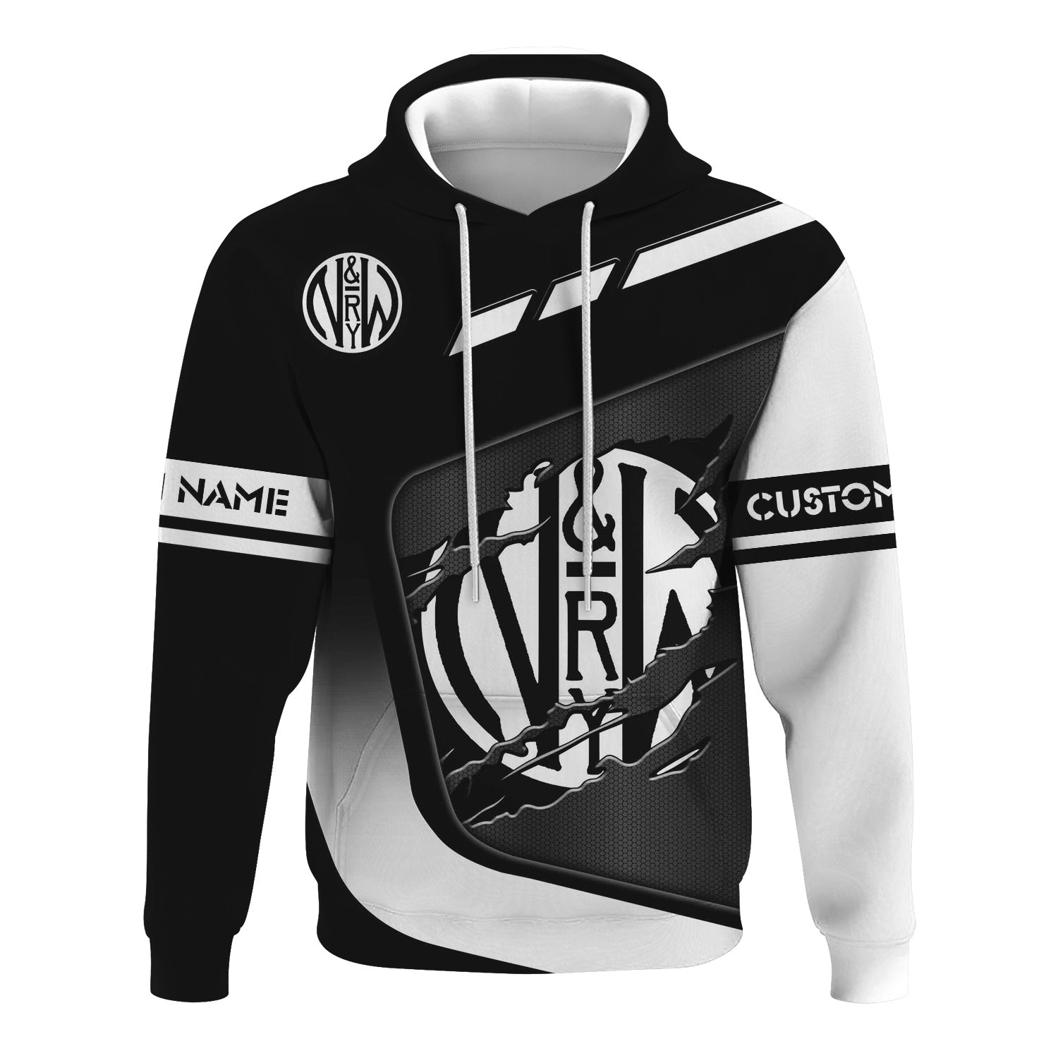 Railspirit Personalized Norfolk and Western Railway Hoodie Ripped Texture Style N&W Train Zip Up Hoodie For Railroad Fanatic