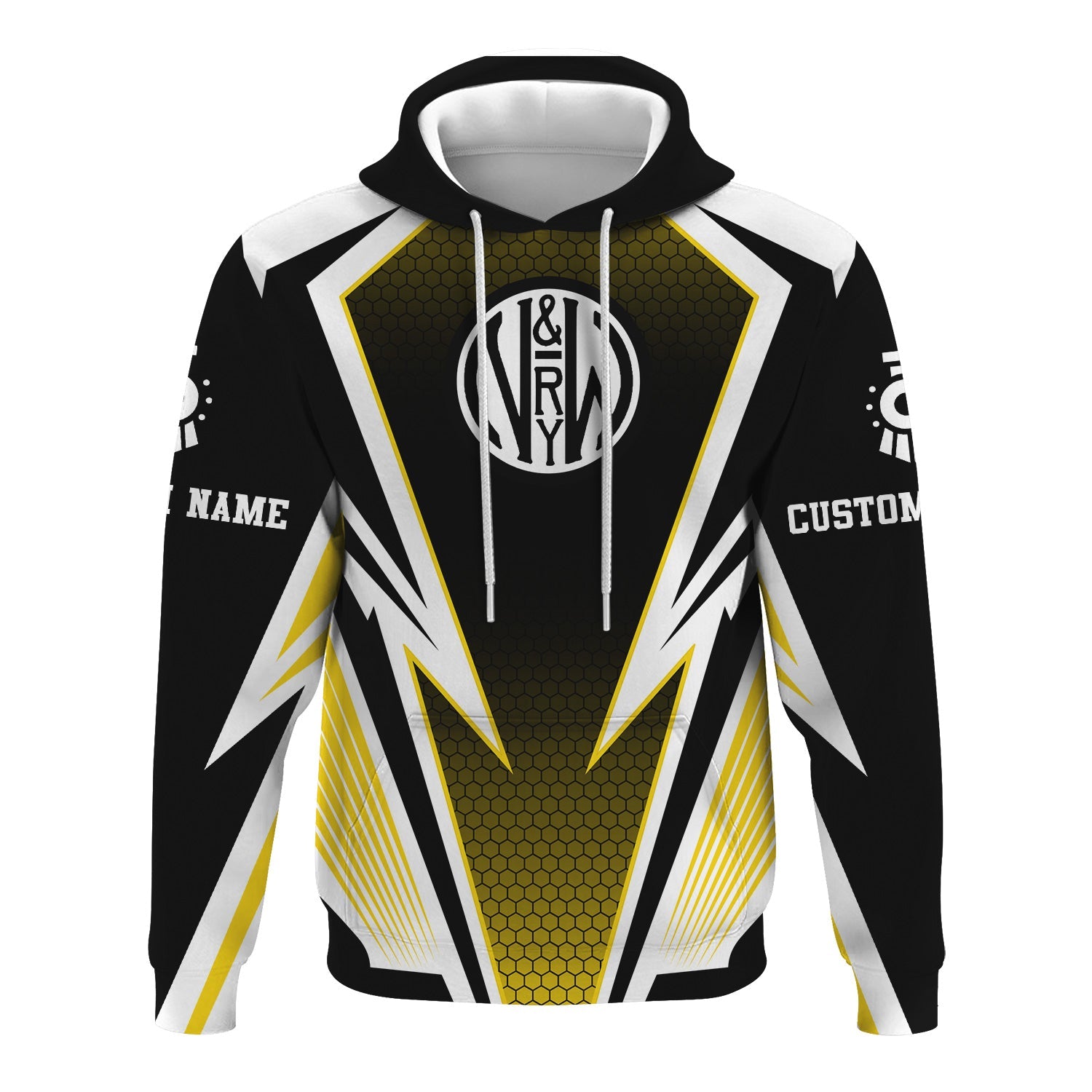 Railspirit Personalized Norfolk and Western Railway Hoodie Lightning Graphic Style N&W Zip Up Hoodie Gift Idea For Train Lover