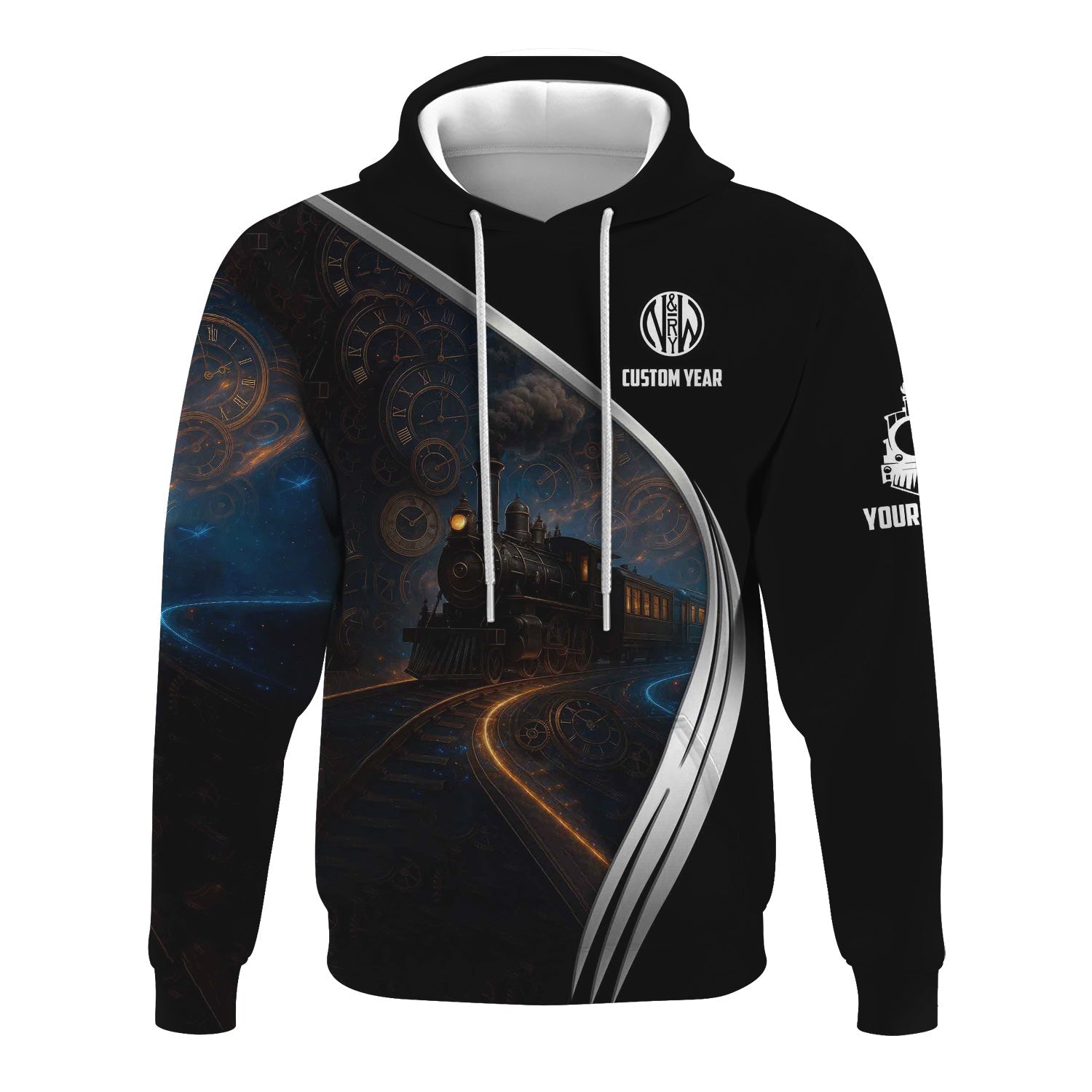 Railspirit Personalized Norfolk and Western Railway Hoodie Steampunk Locomotive with Custom Year N&W Train Zip Up Hoodie