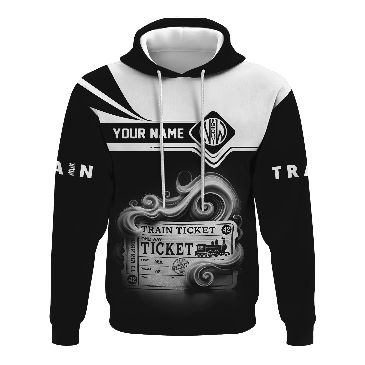 Railspirit Custom Name Norfolk and Western Railway Hoodie American Train Ticket N&W Printed Zip Hoodie