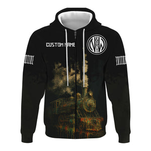 Railspirit Personalized Norfolk and Western Railway Hoodie Vintage Train Art Style N&W Zip Up Hoodie For Locomotive Fans