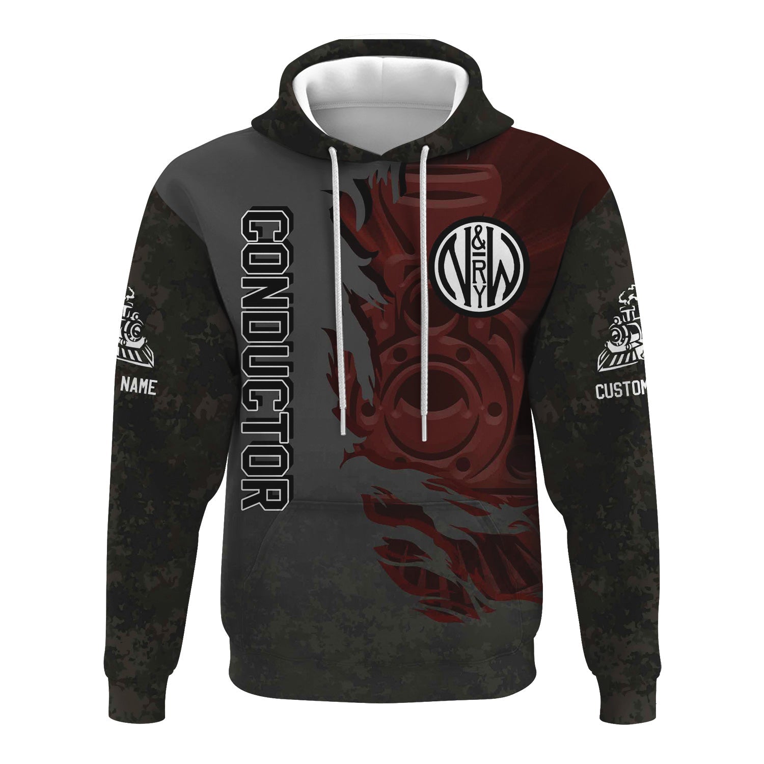 Railspirit Personalized Norfolk and Western Railway Hoodie Blazing Style with Custom Position N&W Train Zip Up Hoodie