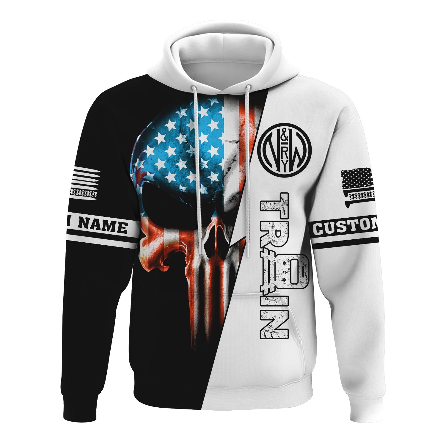 Railspirit Personalized Norfolk and Western Railway Hoodie Train Skull American Flag N&W Zip Up Hoodie All Over Print