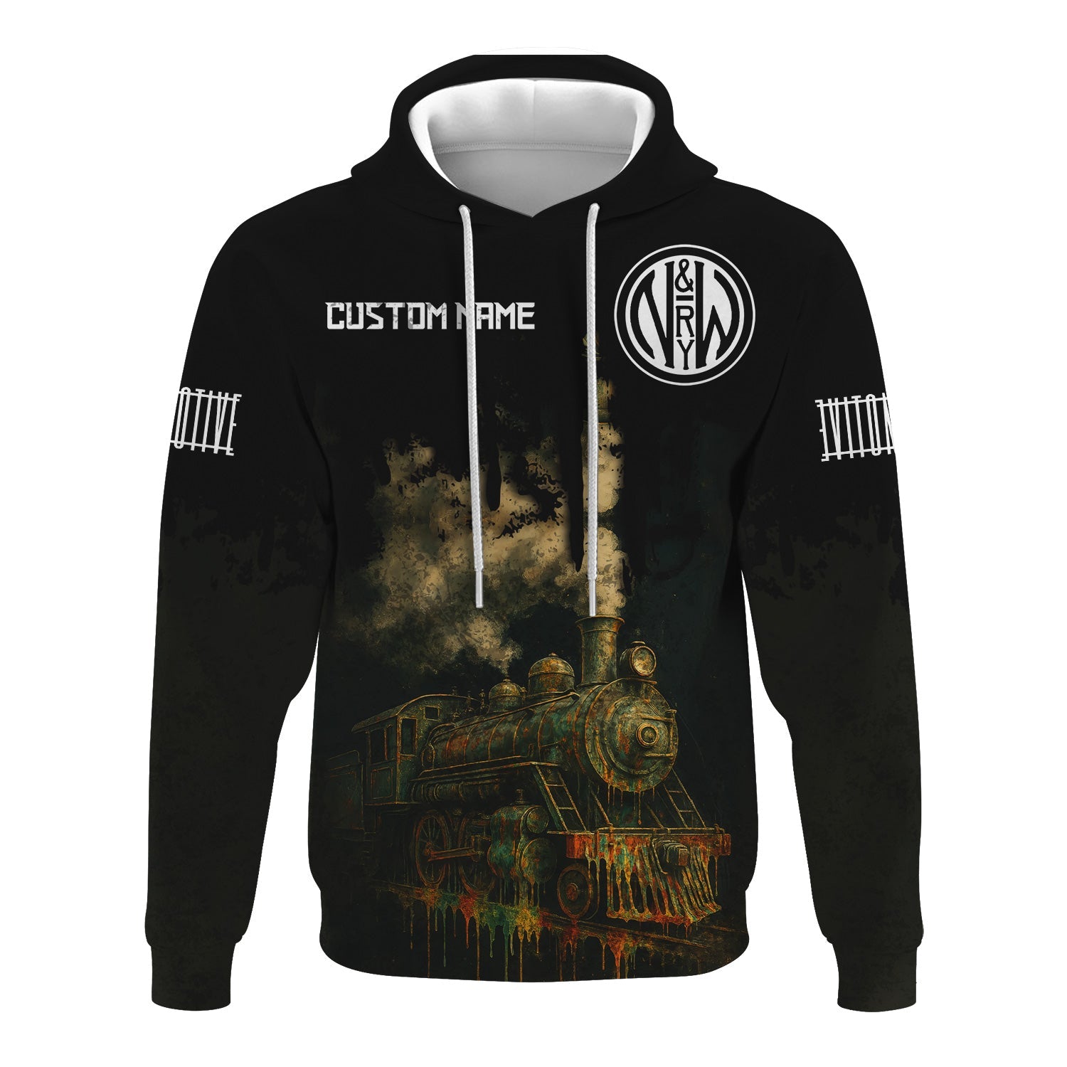 Railspirit Personalized Norfolk and Western Railway Hoodie Vintage Train Art Style N&W Zip Up Hoodie For Locomotive Fans